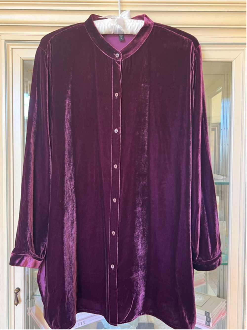 New EILEEN FISHER Velvet Button Down Shirt 1X Purple - Picture 3 of 6